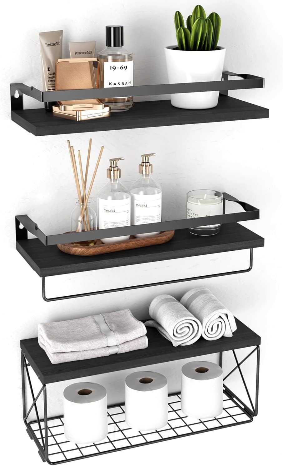 Amazon.com: Hoiicco Bathroom Shelves with Wire Storage Basket, Floating ...