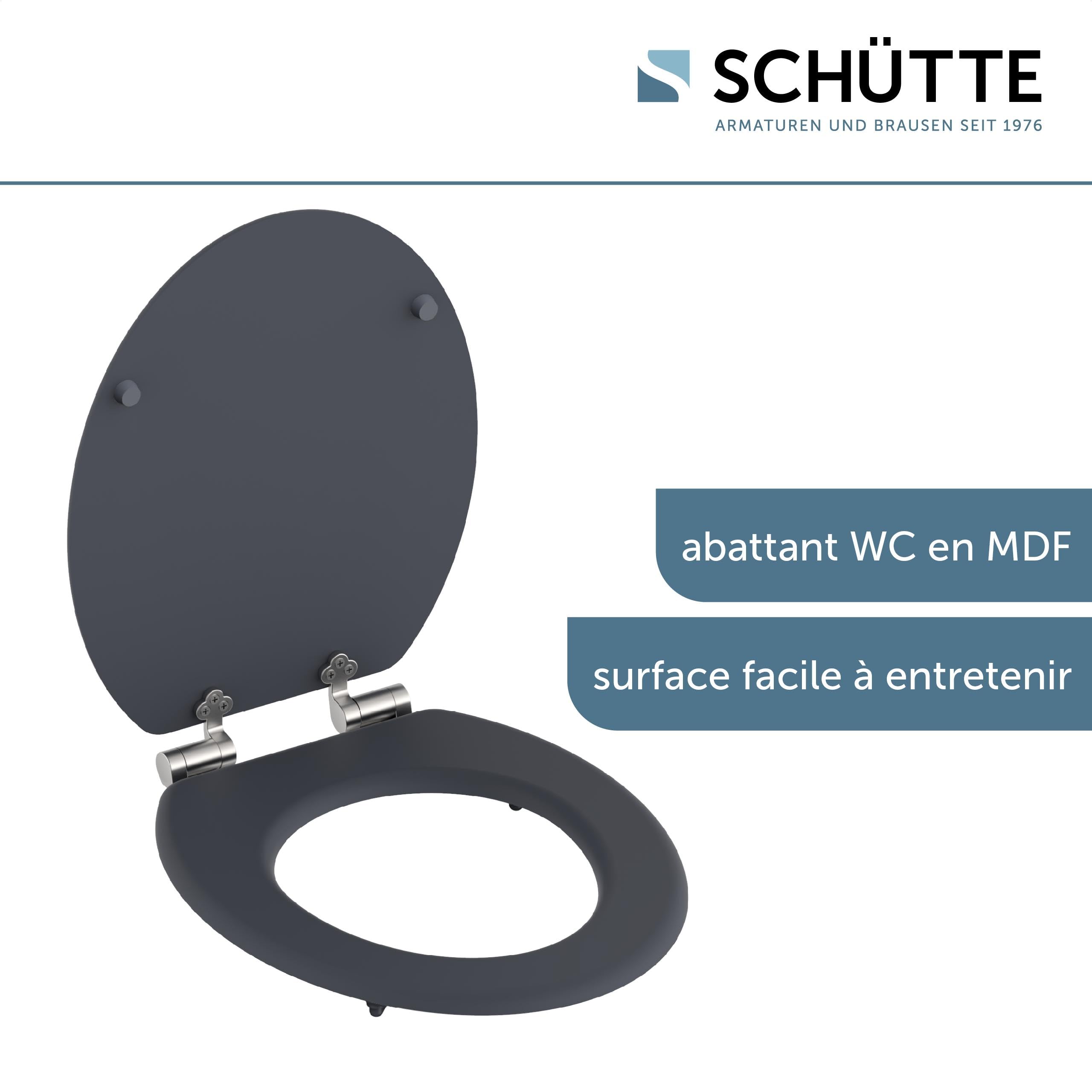 SCHÜTTE Cuvette Toilette Bois avec frein de chute | Massif Abattant WC Bois | Avec abattant durable | Très grande résistance au poids | Testée jusqu'à 175kg | Gris