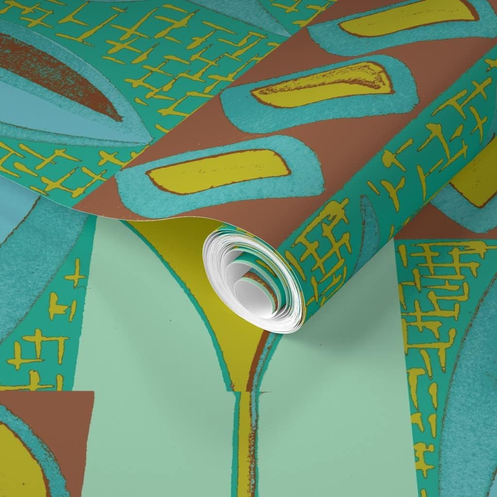Removable Wallpaper 6ft x 2ft - Blue Brown Retro Mid Century Modern Tiki Mod Atomic Custom Pre-Pasted Wallpaper by Spoonflower