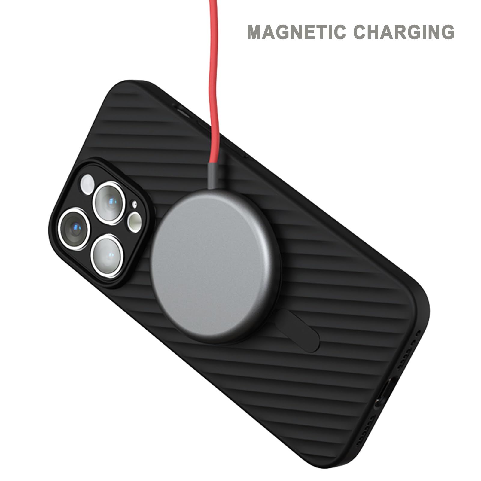 Custodia Sottile per iPhone 15 PRO Max/15 PRO, Cover Protezione Completa Fotocamera, Magnetica Silicone Antiscivolo Morbida Caso,Nero,15Pro