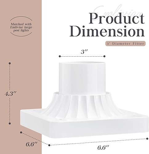 Miniatura 5 de Emliviar Adaptador de montaje de muelle, base de montaje de muelle de aluminio fundido para luz de poste en acabado blanco, DE271 WH