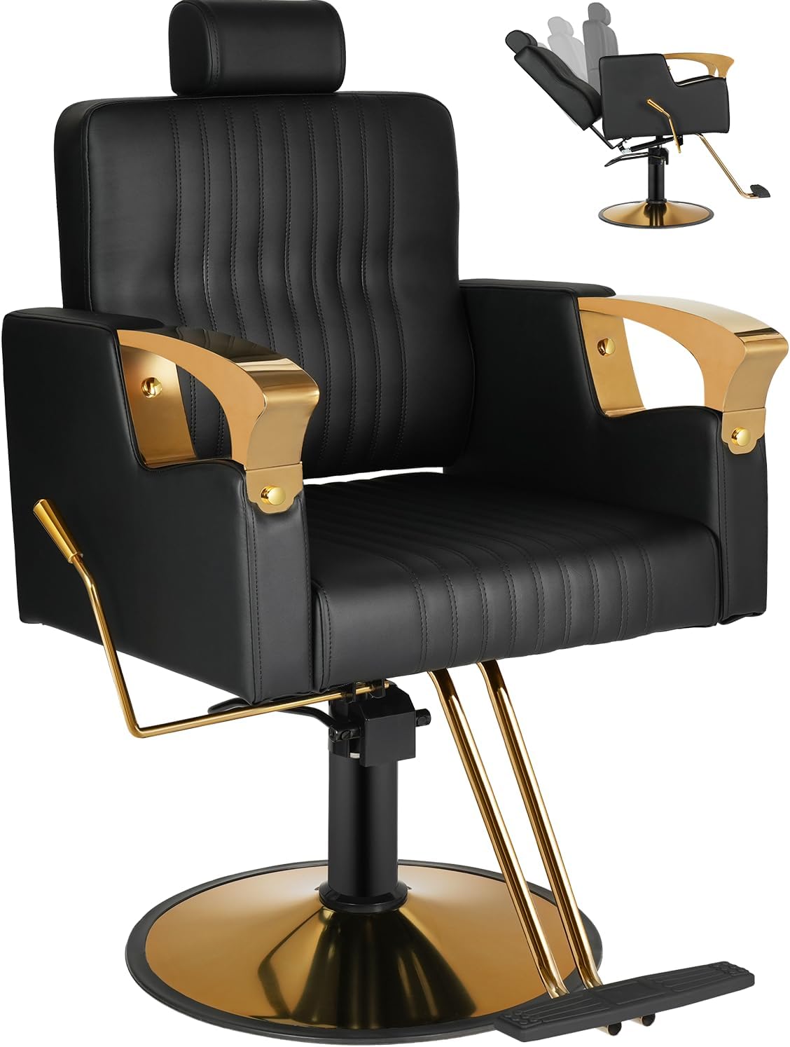 Black Reclining Salon Barber Chair with Hydraulic Pump, Adjustable Headrest, Hair Chair for Hair Stylist Spa Shampoo Chair for Barbershop Home, Beauty Salon, Spa or Tattoo Studio