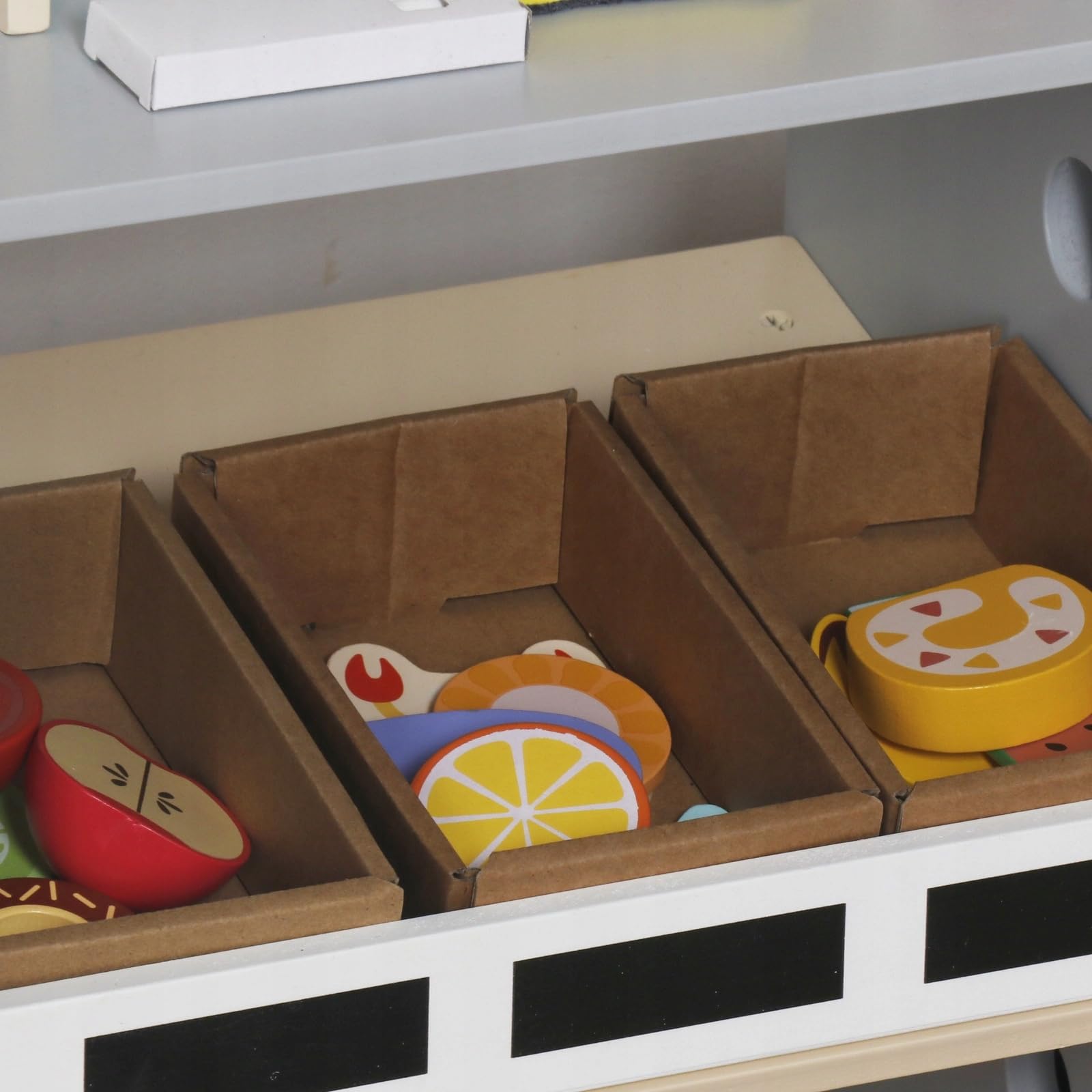 Mibbi Holzladen für Kinder zum Spielen, Supermarkt, Gemüsehäuser, Verkaufsstand, 3 Jahre +, Holz und MDF, 59 Elemente, Zubehör, Gewicht, Kasse, 60/73x29.5x105cm, 14.5kg