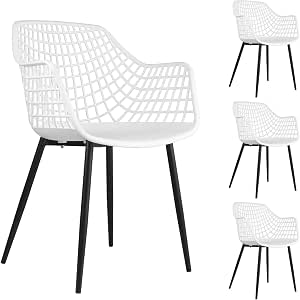 Lot De 4 Chaises De Jardin FORO IDIMEX - Plastique Blanc Résistant UV, Pieds Métal Noir - 54x80x59 Cm
