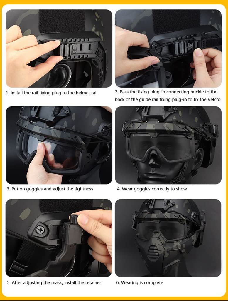 FAST - Gafas protectoras para casco con máscara facial extraíble para airsoft, paintball, fiesta de Halloween