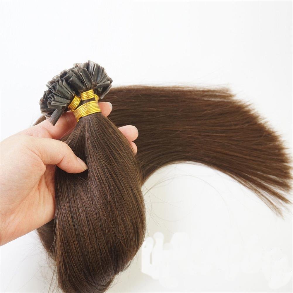 Double Drawn Thick Hair Extensions Pre Bonded Keratin U Tip Nail Glue Tip Remy Human Hair 1g/s 50gram (16inch, Dark Brown)