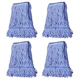 GRAREND Repuesto de cabezal de fregona para fregonas comerciales resistentes para limpieza de suelos, repuesto de cabeza de cuerda de algodón azul industrial húmedo (paquete de 4)