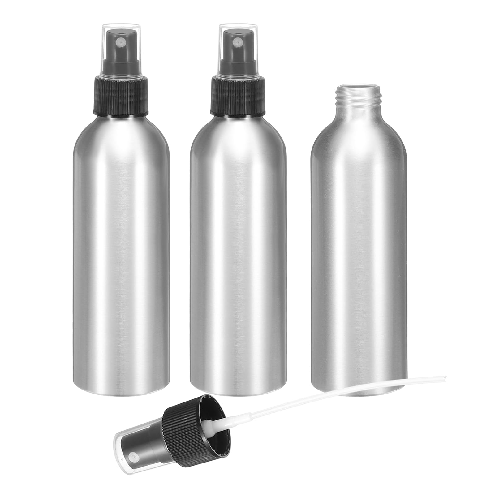 sourcing map 3pcs Aluminum Fine Mist Spray Bottles 200ml/6.7oz Metal Small Liquid Alcohol Refillable Travel Container with Black Plastic Nozzle Cap for Perfume Skincare Cosmetic Storage Bottle