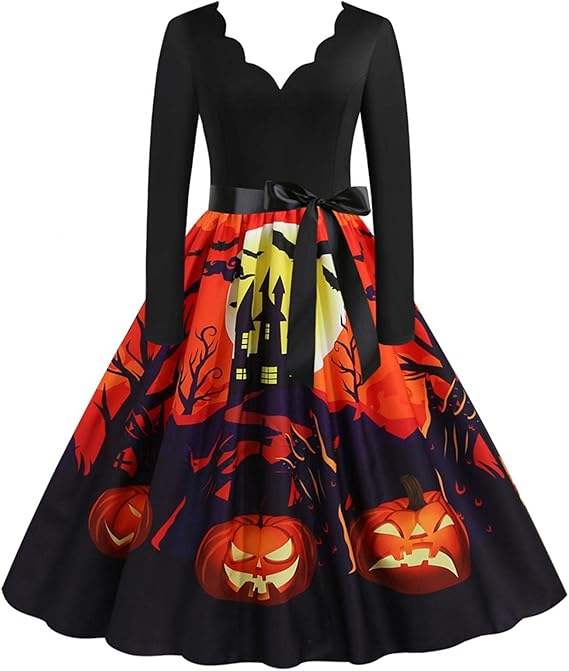 Amazon Co Jp レディース ワンピース Joielmal ハロウィン プリント ワンピース ゴシック風 ワンピース パーティー コスチューム 衣装 暗黒 かぼちゃ 魔女 ゴスロリ コスプレ チュニック ハロウィンコス お茶会 ホビー