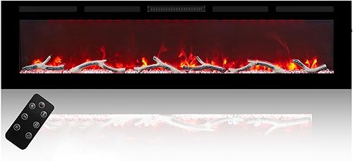Chimenea eléctrica de 72 pulgadas empotrada y montada en la pared, chimenea lineal LED con control remoto, ultrafina y de bajo ruido, 1500 W,