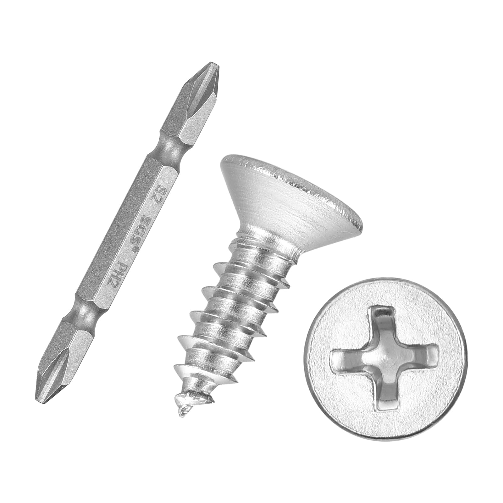 Kozelo 101pcs Phillips Wood Screws W/Screwdriver Bit #8x1/2" 304 SS Silver