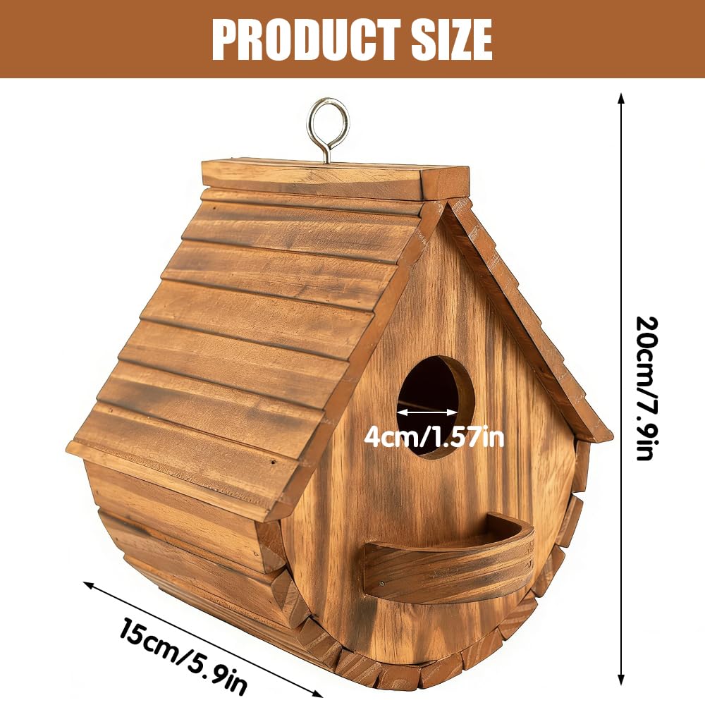 SKIKHN Casa para pájaros de Madera,17.5x15x20CM Caja para Colgar en el hogar,Nido para pájaros de Madera,Resistente a la Intemperie,Casa Pajaros Exterior para el Hogar de Tetas,Gorriones y Otras — view 2