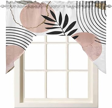 Boho Navy Swag Valances for Windows, Swag Kitchen Curtain Valances Rod Pocket Small Window Curtain for Cafe Bathroom Bedroom Drapes 56"x36" Blue Gold Bohemian Tropical Palm Tree Leaf
