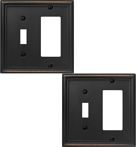 Vista 44 de Luca - Placa de pared de metal para interruptor de luz de palanca, 2 unidades de bronce envejecido de 3 bandas, cubierta decorativa para interruptor