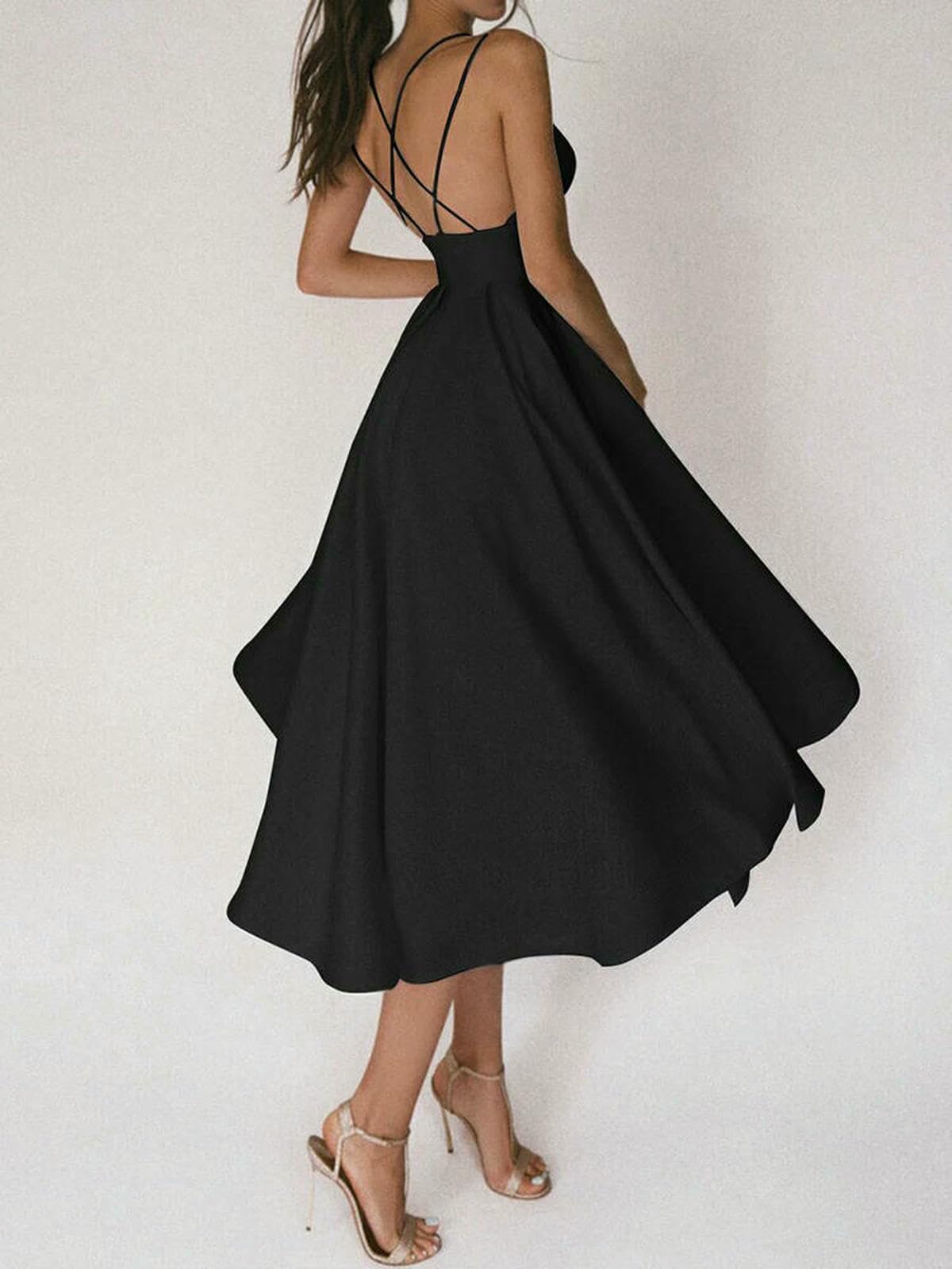 Vestito Summer Spaghetti Strap Midi Abiti da Festa Donne Solido Colore Temperamento A V-Neck Temperament Elegant Lady Prom Dress Vestitidos-Verde-l