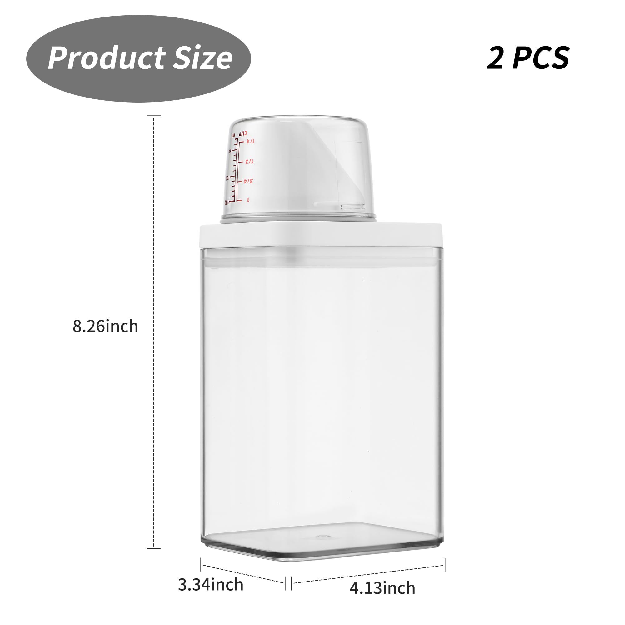 2x Luftdichte Waschmittel-Behälter 1800ml Mit Messbecher - Transparente Aufbewahrung Für Pulver & Flüssigwaschmittel