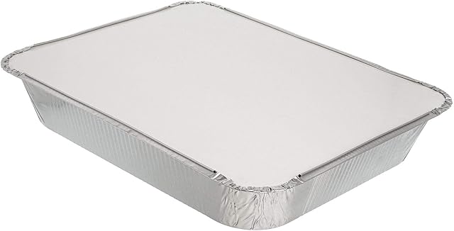 Pack of 10, Rectangular Aluminum Container Pans with Lids ~ Foil Trays with Lids ~ Good for Baking, Cooking, Storing and Freezing ~ 25 x 30cm (10 x 12 inch)