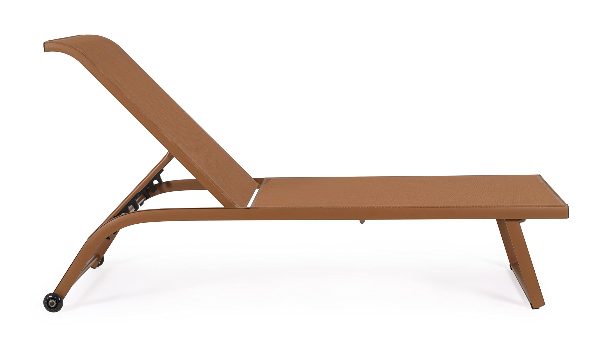 Lettino Prendisole In Alluminio Verniciato,Da Esterno, Con ruote, Rivestito In Texilene, Schienale Reclinabile 4 Posizioni 70 x 182 x 34 cm Per Giardino E Piscina (Arancio)