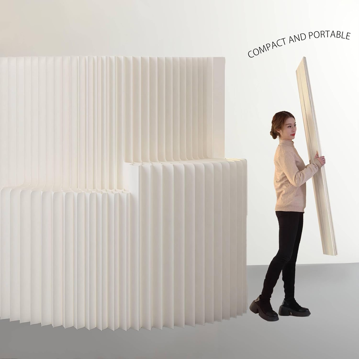 Folding Paper Room Divider 4 Tier Temporary Wall Foldable Wall Divider Retractable Room Dividers and Folding Privacy Screens for Home/Office/Clothing Store/Enterprise/Studio