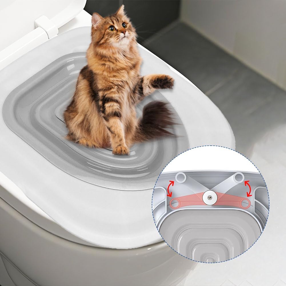 Cat Toilet Training Kit – Litter Box Alternative with Tray (Grey) | Reusable Potty Seat Adapter for Cats & Kittens, Hygienic Flushable Urinal, Includes Step by Step Trainer Seat