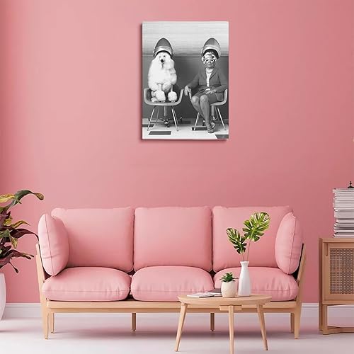 Miniatura 4 de Arte de pared de mujer y caniche en peluquería, decoración de salón de belleza, imágenes en blanco y negro, arte de los años 80, impresiones de