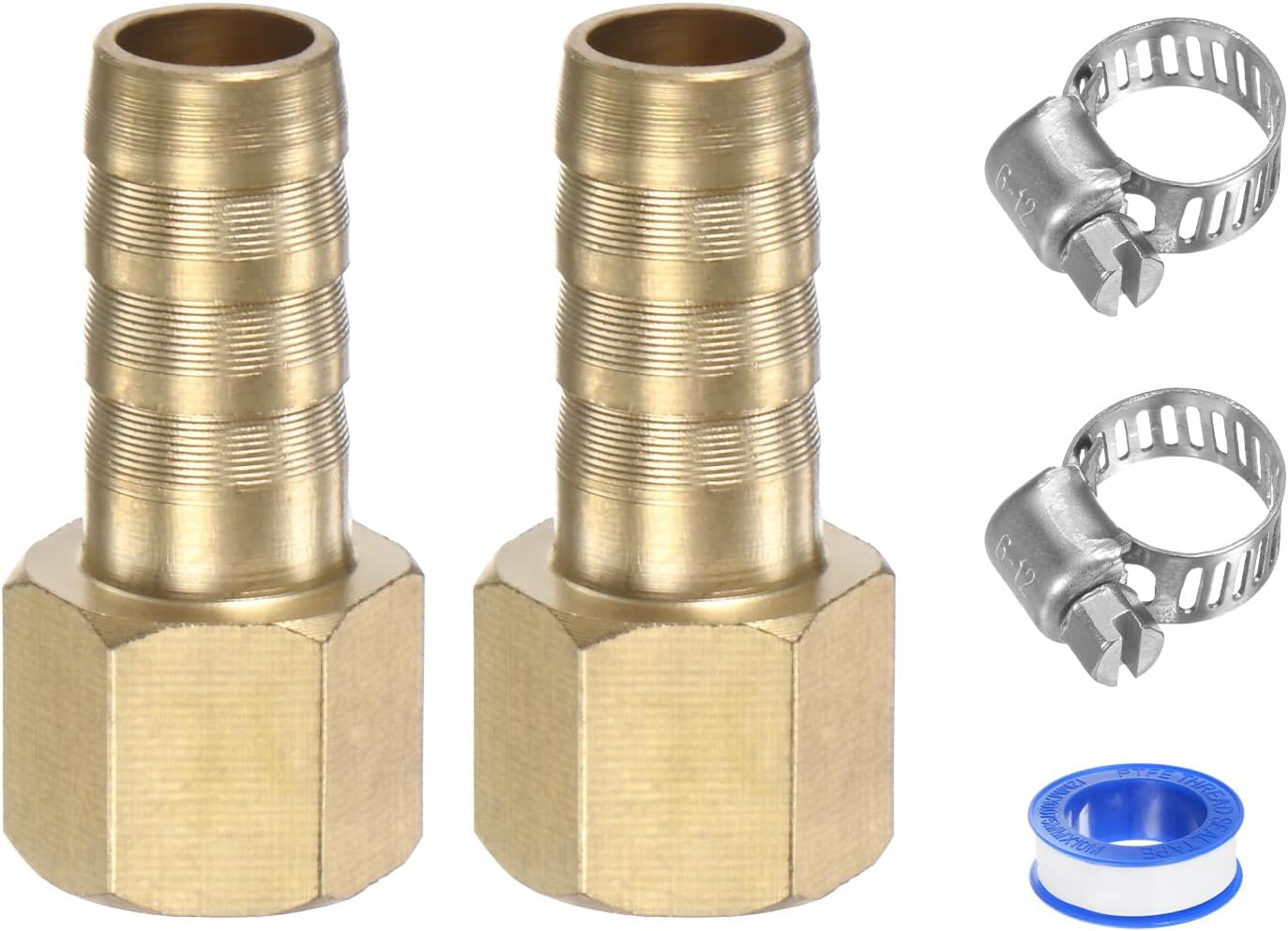 2-Pack Brass Hose Barb Fittings, 8mm x G1/8 Female Adapter Hose Connector with Stainless Steel Hose Clamp & PTFE Tape, Barbed Air Hose Repair Fitting Adapter Kit