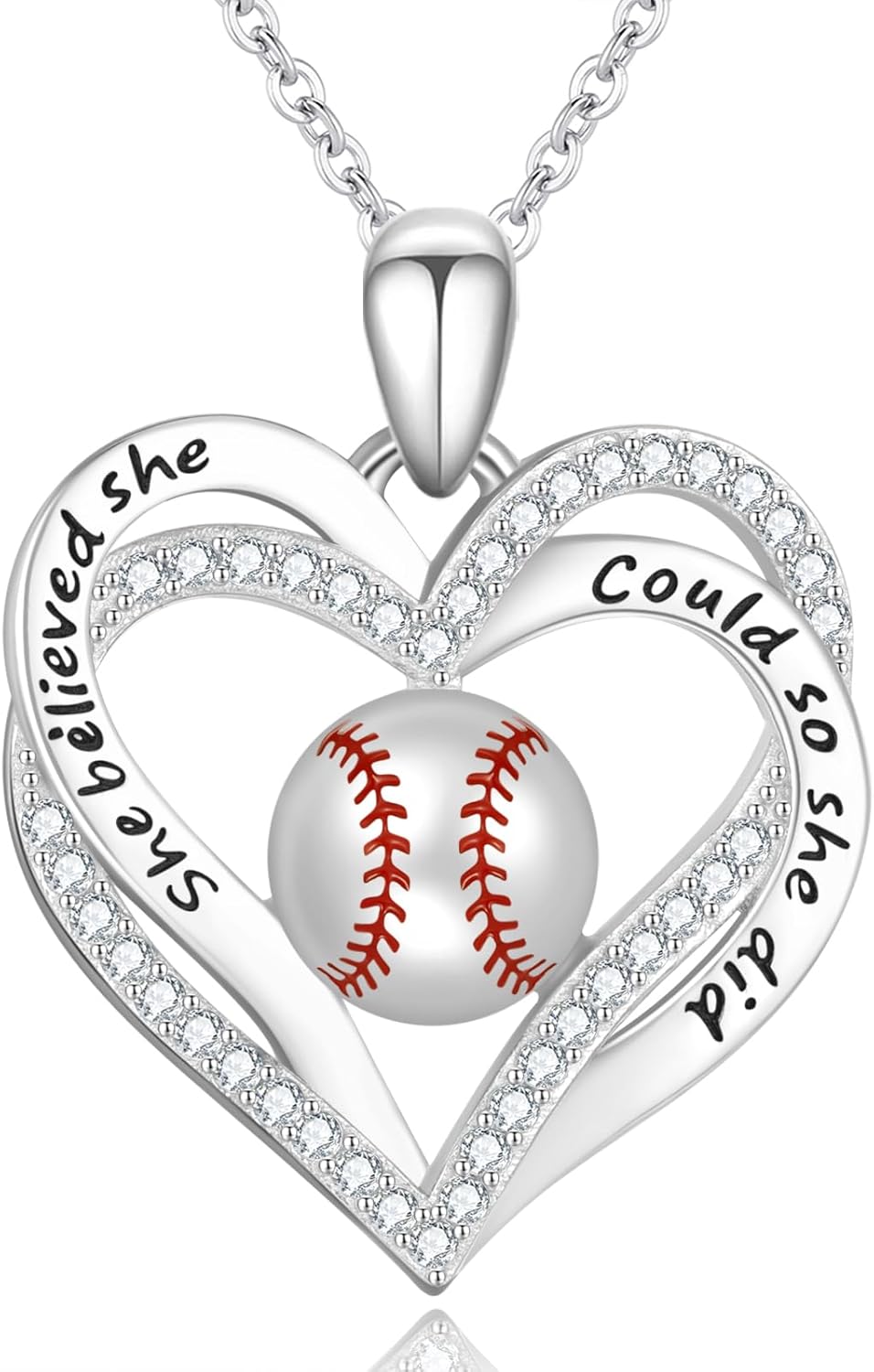 Volleyball/Baseball/Softball/Basketball Necklace Sterling Sliver Sports Ball Pendant Necklace Heart Jewelry Gifts for Women Sports Fans Lovers Players