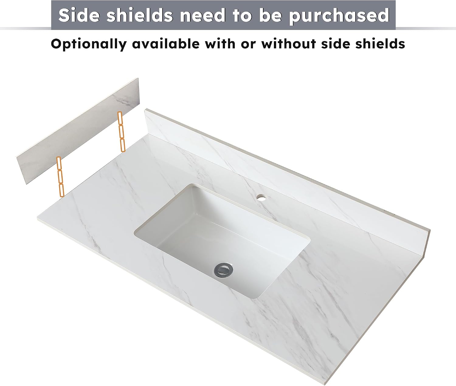 Montary 31 Inch Vanity Top with Sink, Bathroom Vanity Top with Sink Undermount Rectangular Ceramic Sink & Backsplash, Bathroom Single Bowl Vanity Top with 1 Pre-Drilled Hole