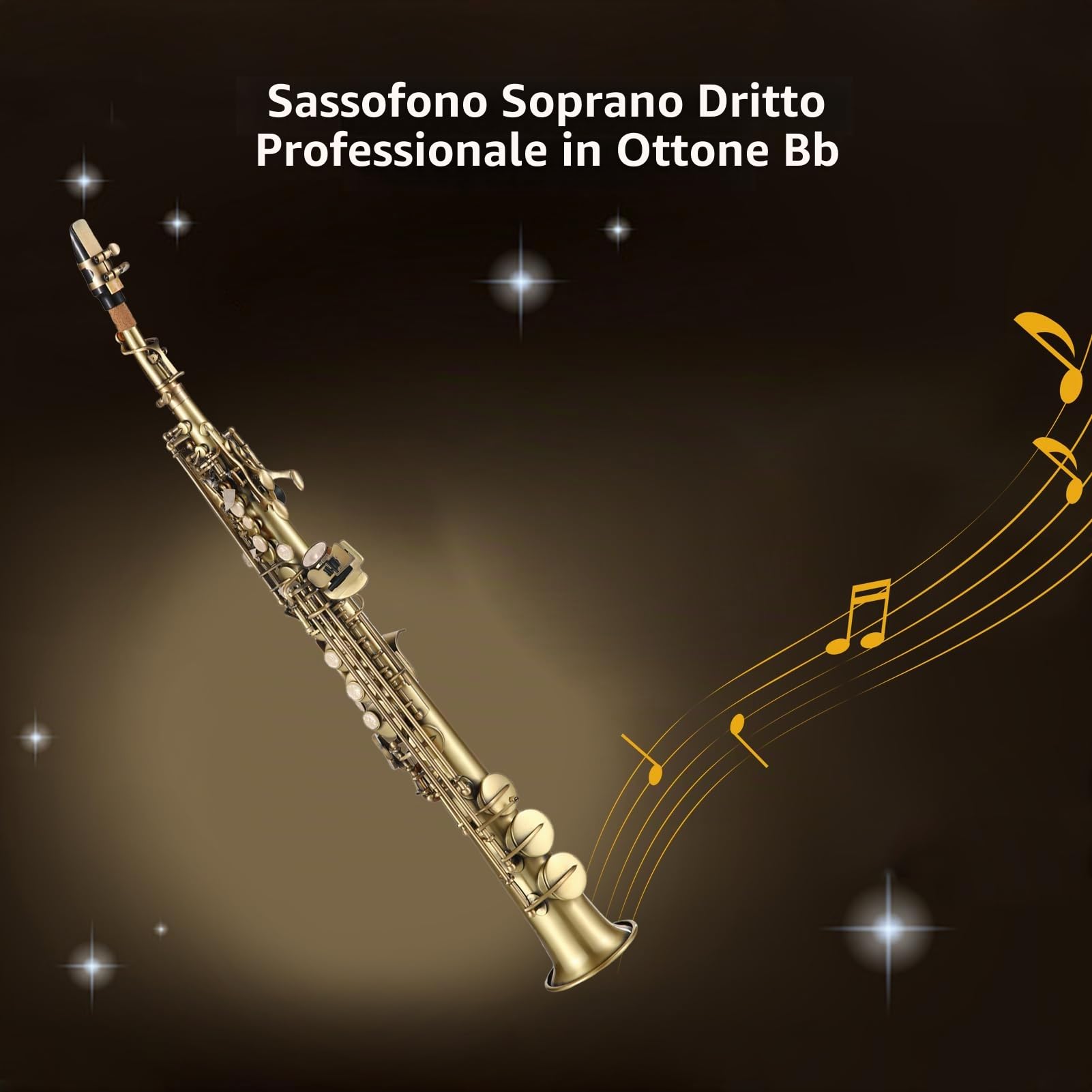 Sassofono dritto,Professionale Ottone Dritto Sib Soprano Sassofono Nichelato Sax Strumento a fiato Modello di intaglio con custodia per il trasporto Bocchino Kit di pulizia per ance Guanti Cing