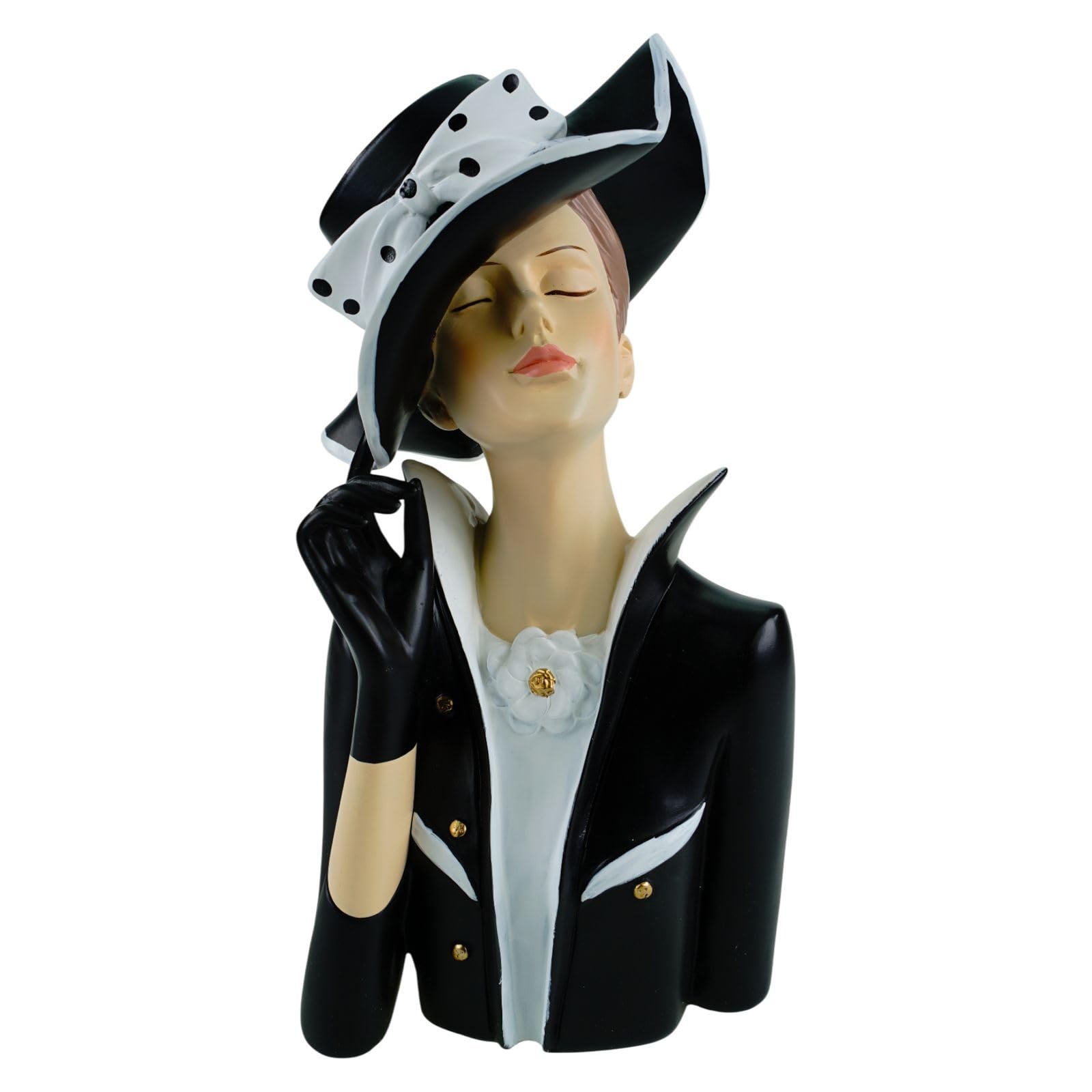 formano Busto decorativo da donna, in poliresina, dipinta a mano, 28 cm, elegante accessorio per la casa, bianco e nero, elegante decorazione da tavolo e scaffali
