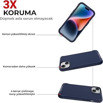 Bix iPhone 14 Plus / 15 Plus Vortex MagSafe Kılıf Stand Özellikli 3X Korumalı Mikro Fiber İç Yüzey Lacivert