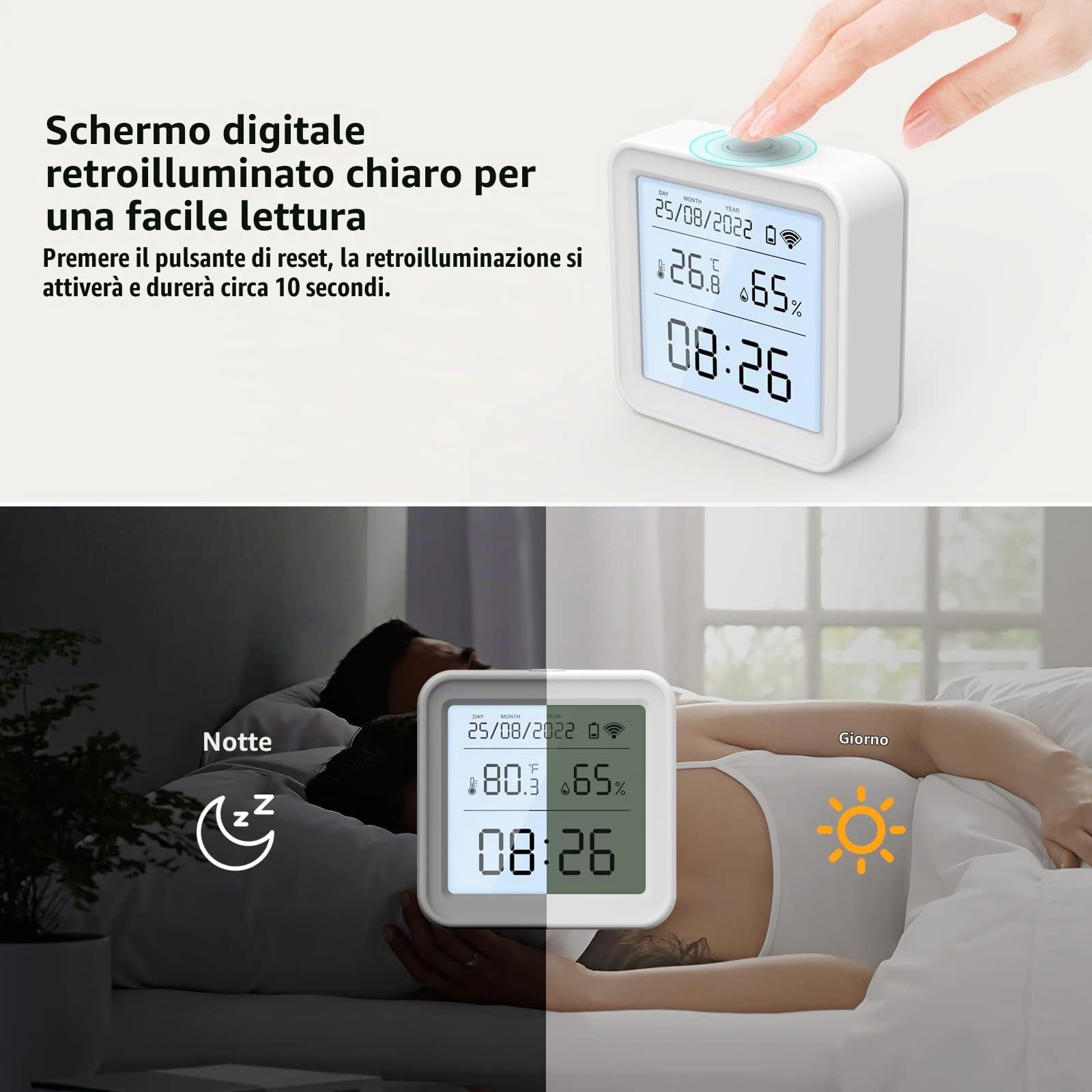 eMylo Termometro Igrometro Ambiente WiFi, Umidità e Temperatura Interno Bluetooth con App Intelligente Registrazione Dati per Camera Serra Garage Cantina di Vini