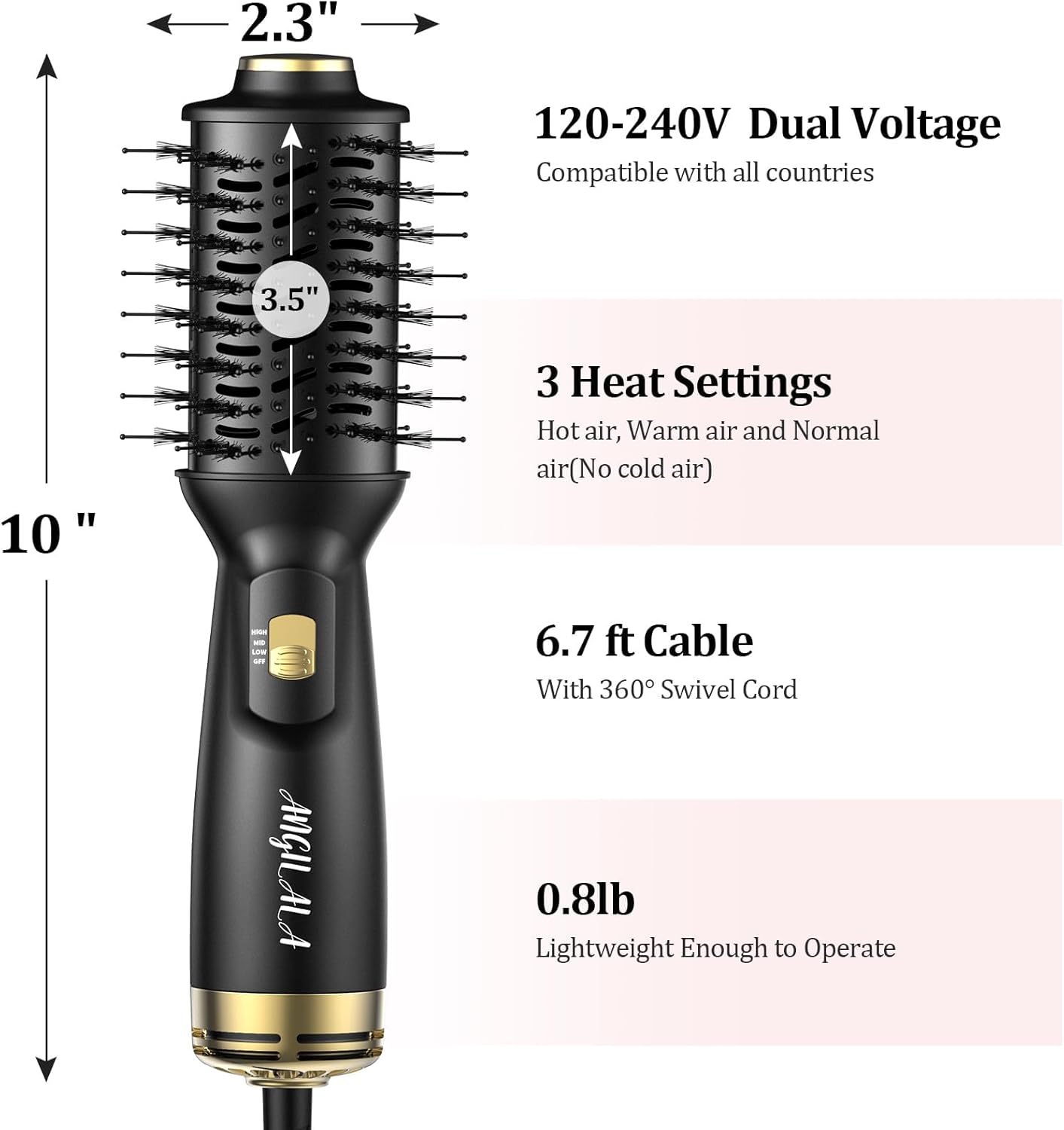Dual Voltage(100~250V) Mini Hair Dryer Brush with European Plug Adapter for International Travel, Europe Travel Essentials for Women - Image 5