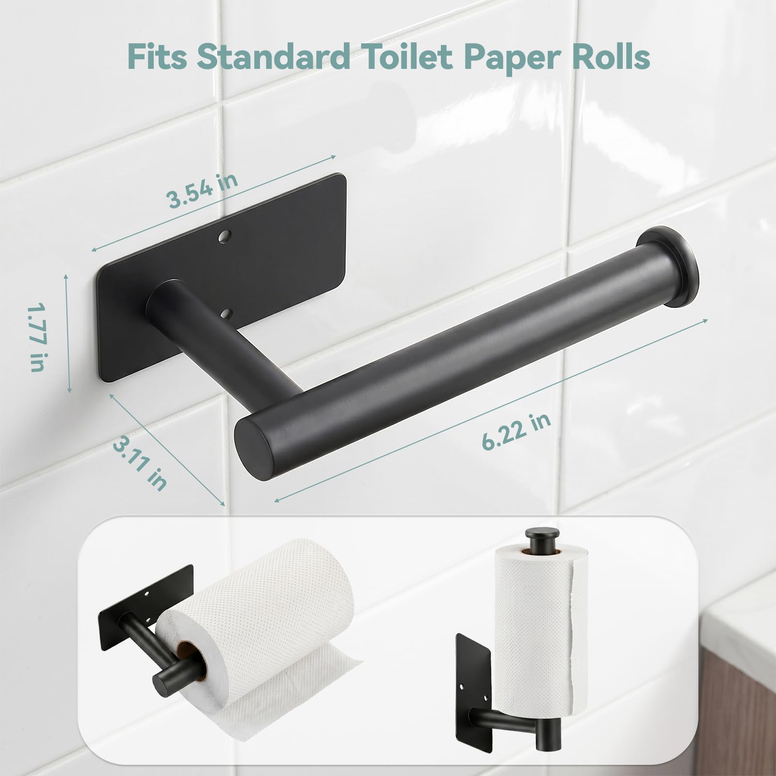 Toilet Paper Holder Wall Mount, Adhesive/Screw, for Bathroom, RV, Black — Amazon image 2