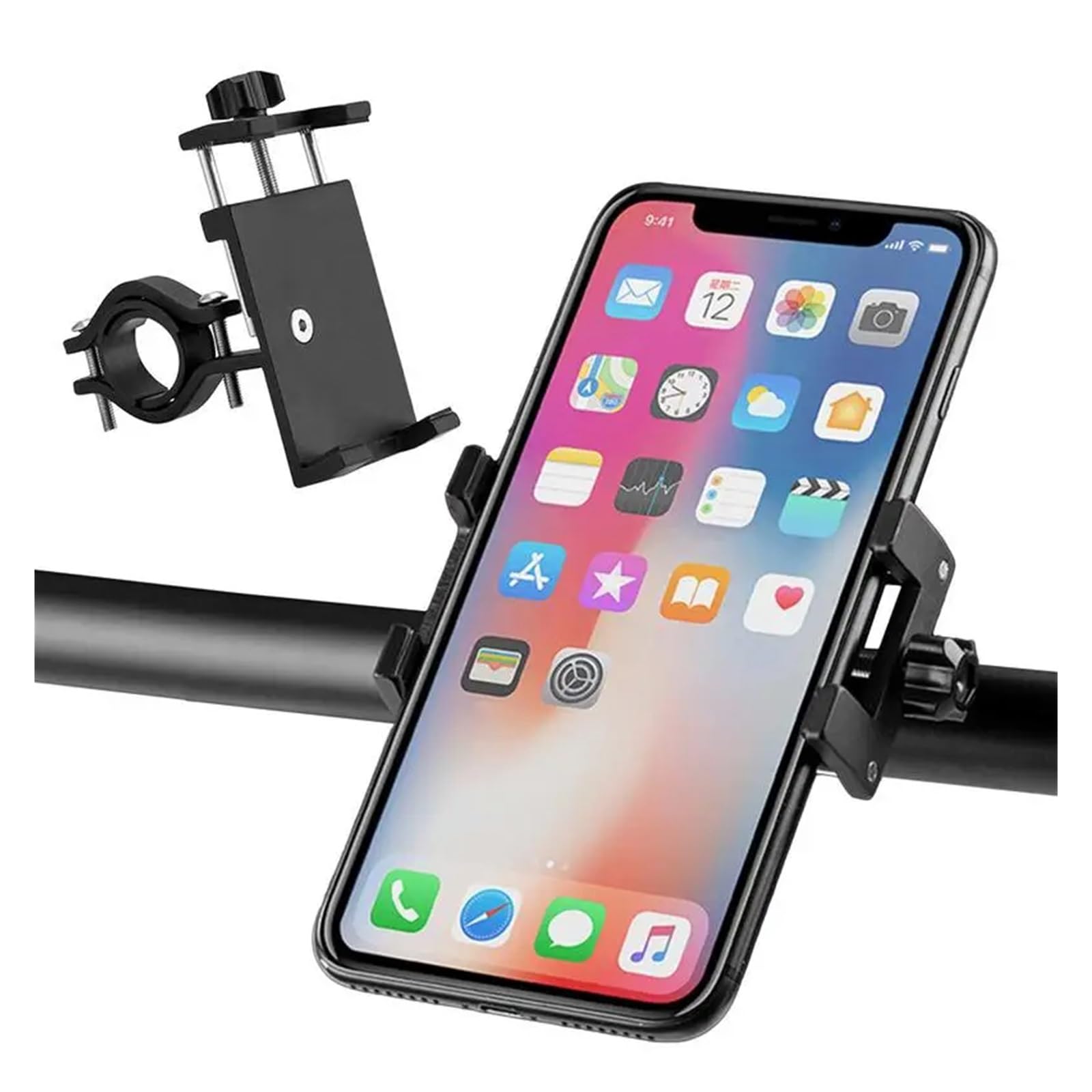 Porte Smartphon Velo Support De Téléphone Vélo en Alliage D'aluminium Support Antidérapant Clip GPS Support Téléphone Vélo Universel pour Téléphone Portable Moto Support Telephone Velo(Black)