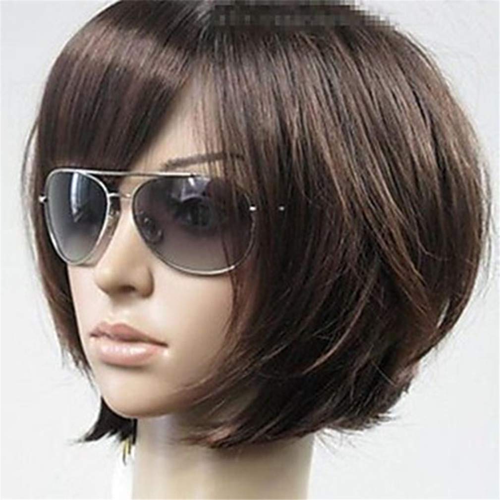 Perruque droite courte cheveux raides dames tête bobo synthétique 12"