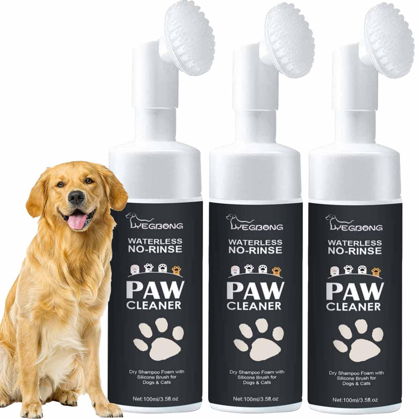 Limpiador de patas de perro, limpiador de patas de perro, espuma limpiadora de patas de perro, champú sin agua sin enjuague para perros con cepillo de silicona, para gatos y perros (3 piezas)