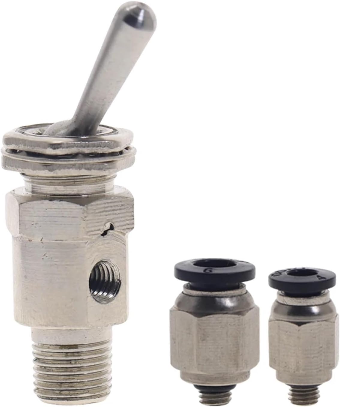 TAC-3V Air Pneumatic Mechanical Valve Exhaust Valve 2 Position 2 Way ON/OFF M5 Thread Toggles Switch Valves with Fiitting(With 6mm Fitting)