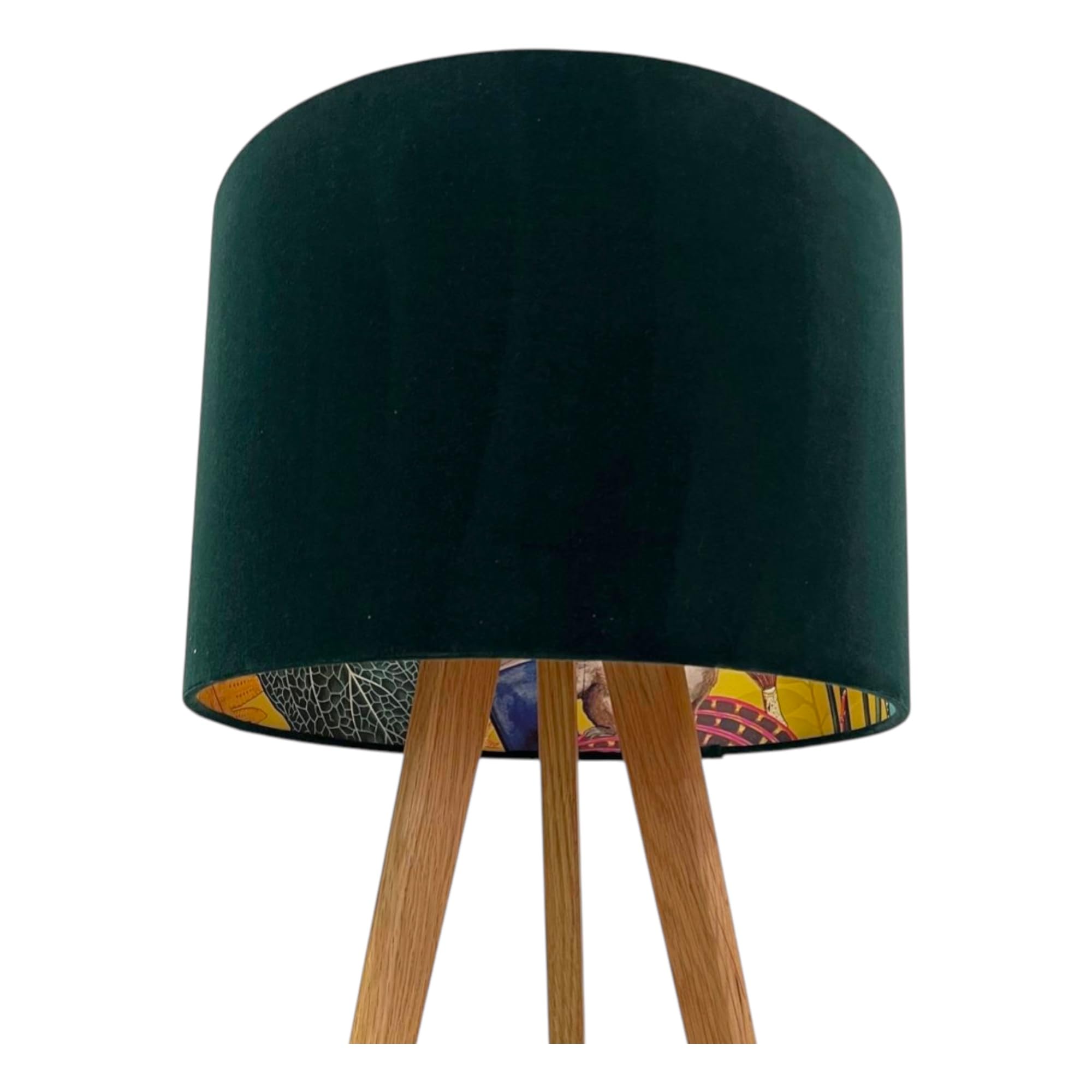 Dark Green Velvet Ochre Wonderland Jungle Leaves Drum Lampshade