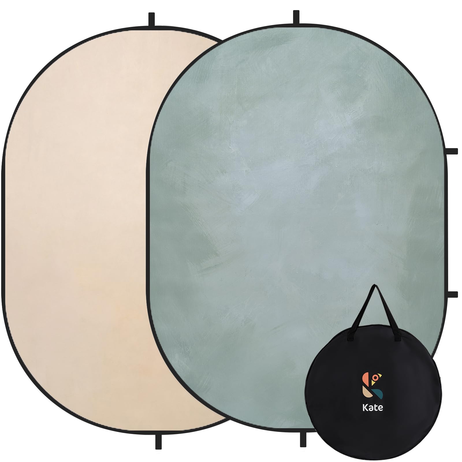 Kate Collapsible Backdrops for Photography Beige/Cyan Pop-Up Backdrop 2-in-1 Panel Background for Parties, Portrait, Video, Podcast, 5x6.5ft