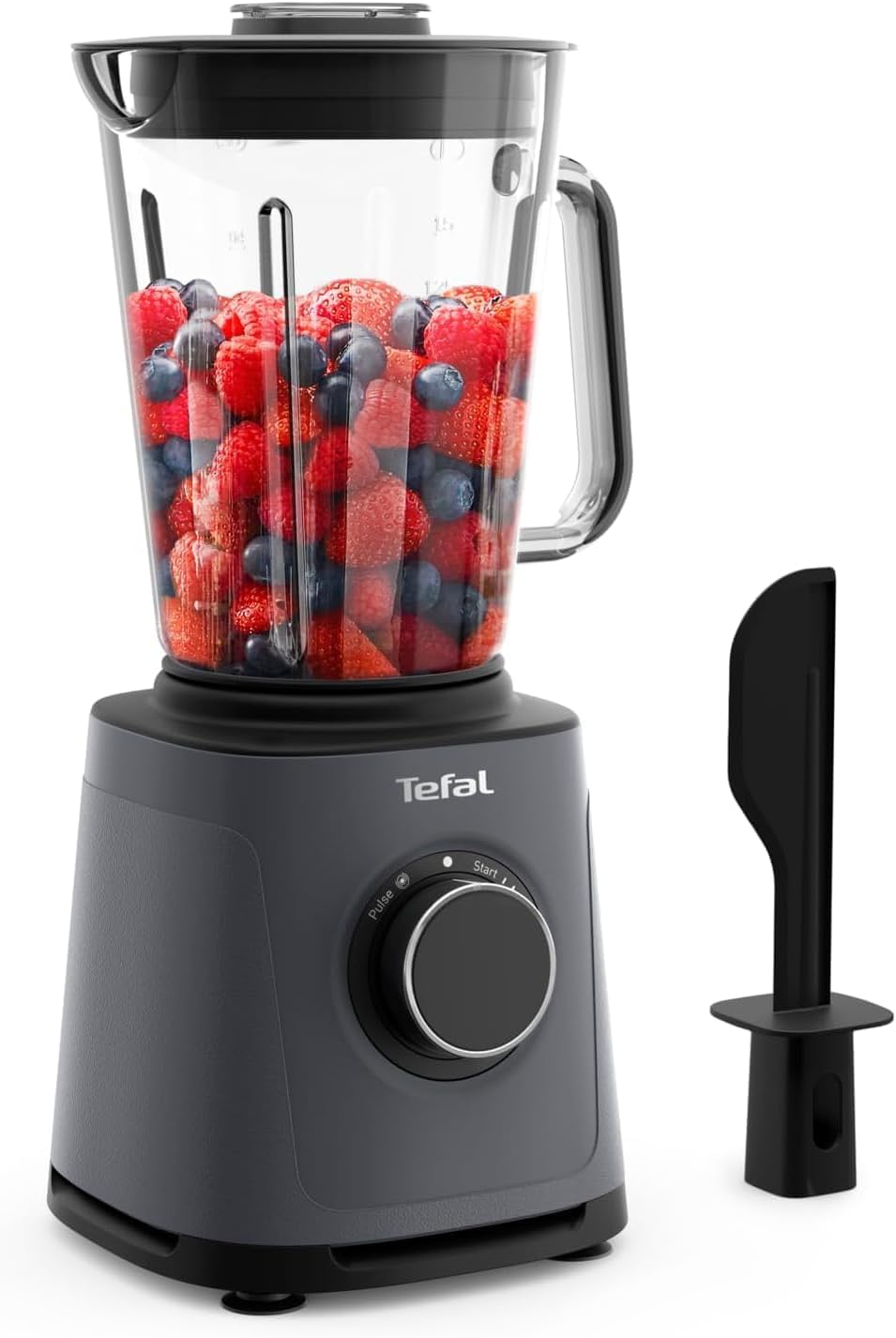 Tefal PerfectMix Essential Hochgeschwindigkeits-Standmixer, stufenlos einstellbare Geschwindigkeit, Pulsfunktion, abnehmbare Powelix-Klingen, hitzebeständiger 2 l Glasbehälter, 1200 W, Grau, BL771BF0