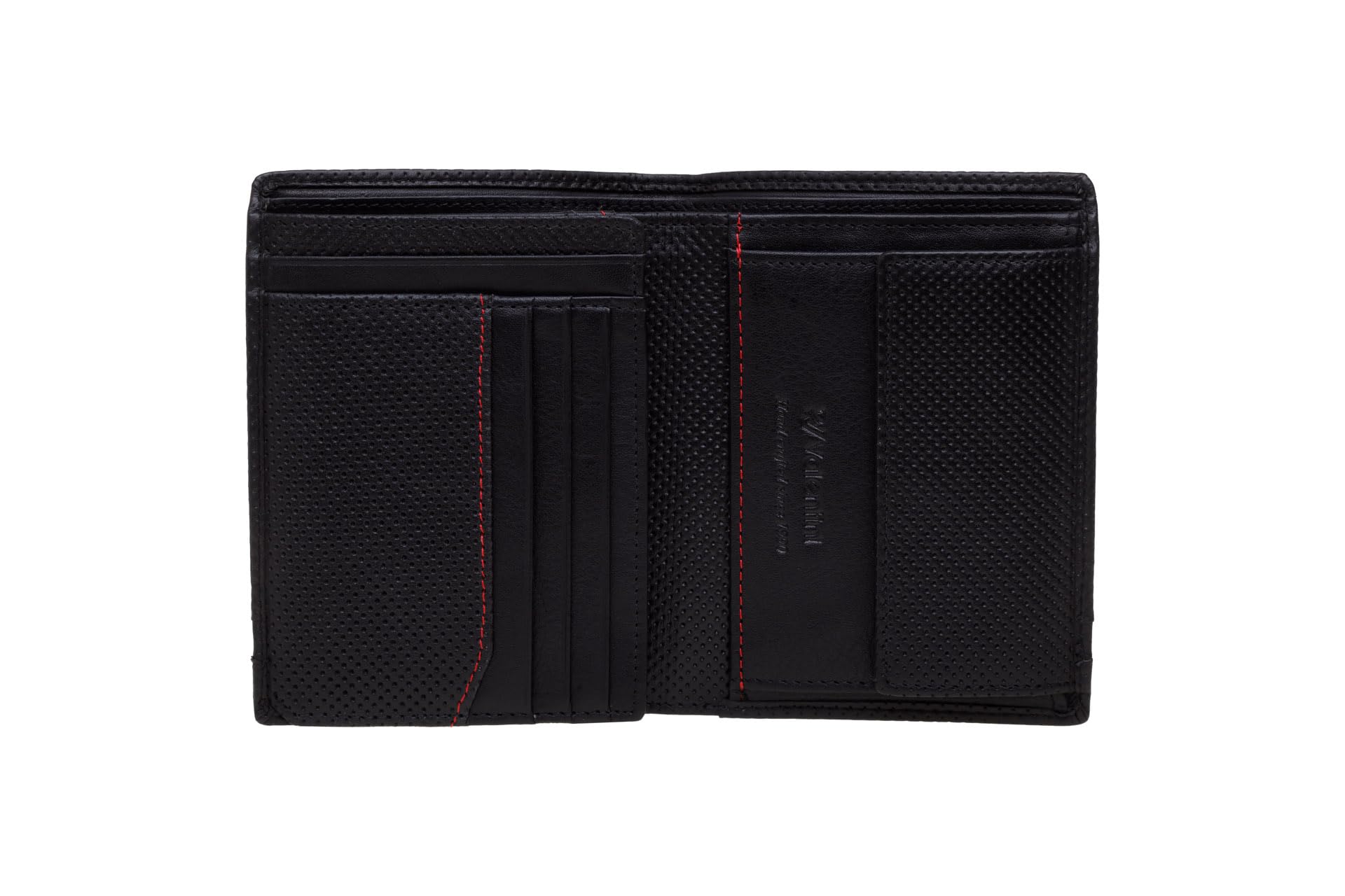 Valentini Portfel Męski - 13 Przegródek na Karty i Dokumenty - Ochrona RFID - Skóra Naturalna - 9,5 x 12,5 cm Czarny Perforated