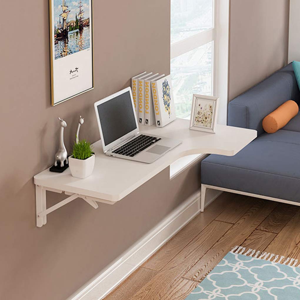 L-shaped Wall-mounted Table, Foldable Multi-function Work Dining Office Laptop Table - Solid Wood Board, Space-saving Floating Table with Strong Load-bearing Capacity