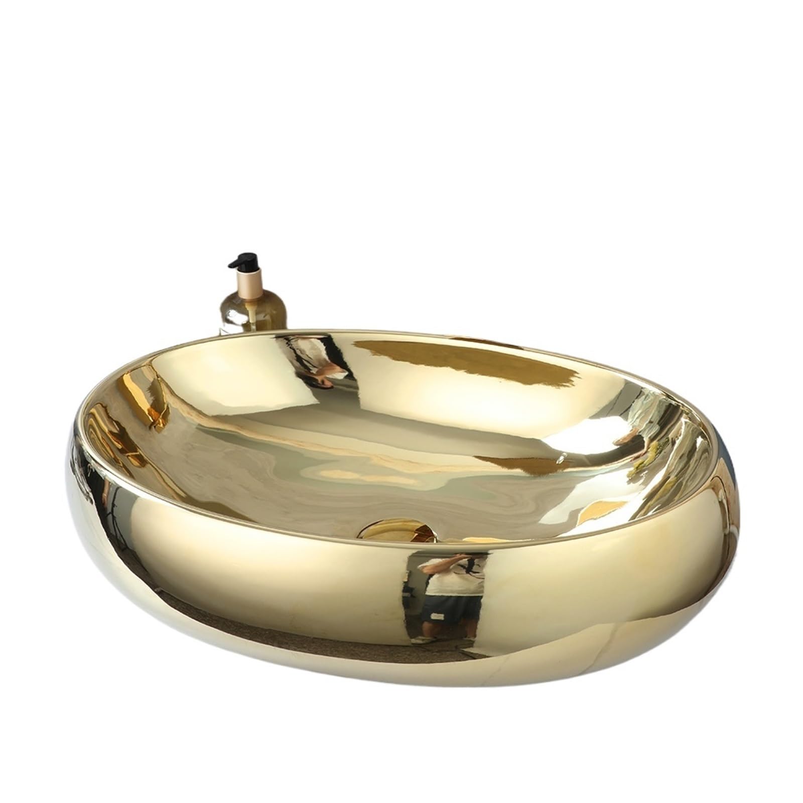 Bathroom Vessel Sink 23 Inch Bathroom Vessel Sink Gold Ceramic Sinks Above Counter Oval Bathroom Sink with Gold Waterfall Faucet Mixer(Only Basin)