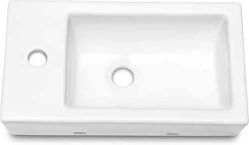 Miniatura 8 de Dcolora - Fregadero flotante de 18 x 10 pulgadas, pequeño fregadero de baño montado en la pared, rectangular flotante de porcelana de cerámica