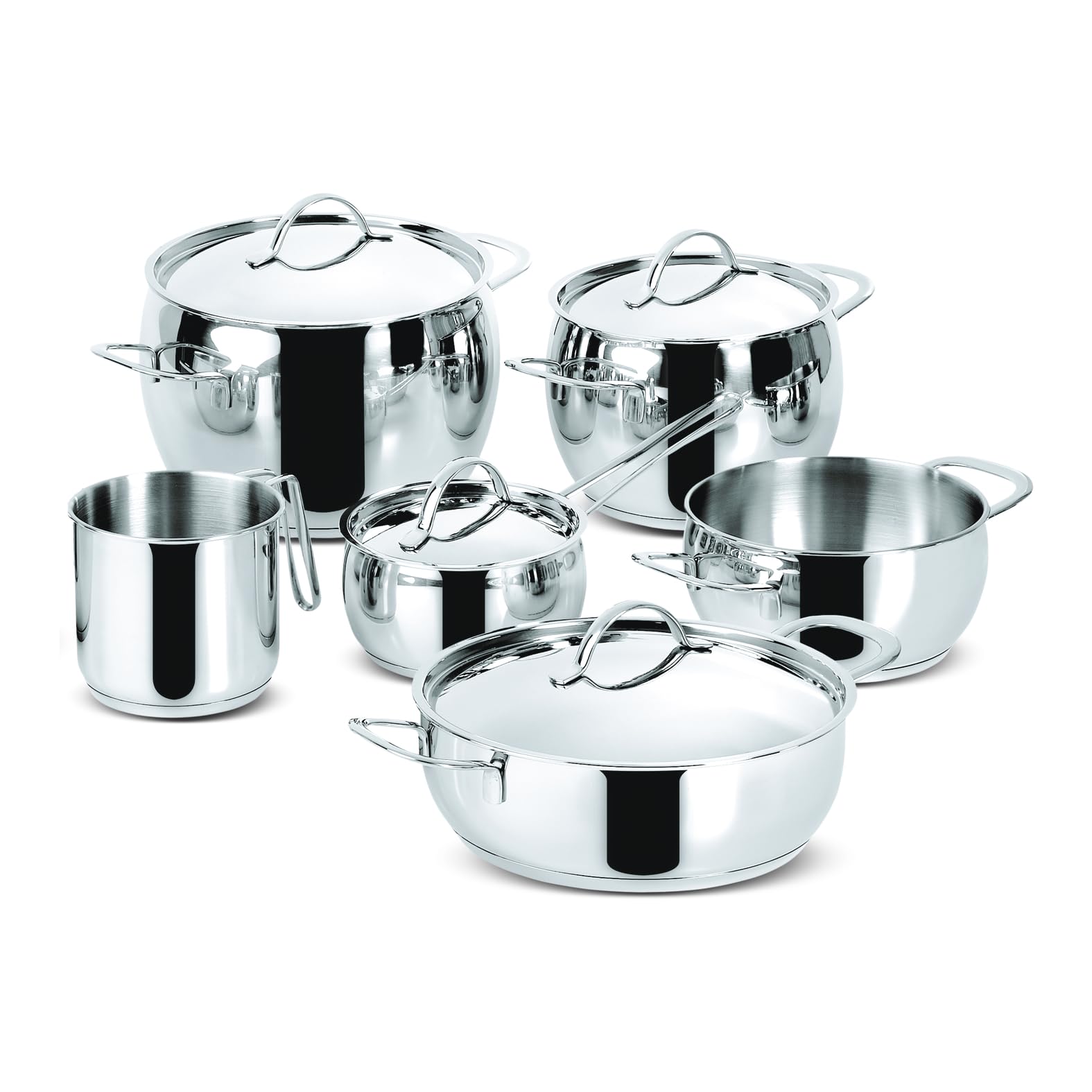 Lagostina Euforia Set di Pentole Induzione, Gas e Forno in Acciaio Inox 18/10, 10 Pezzi, Fondo Lagoseal Plus, Batteria di Pentole con 3 Casseruole, 2 Pentole, Bollilatte, 4 Coperchi