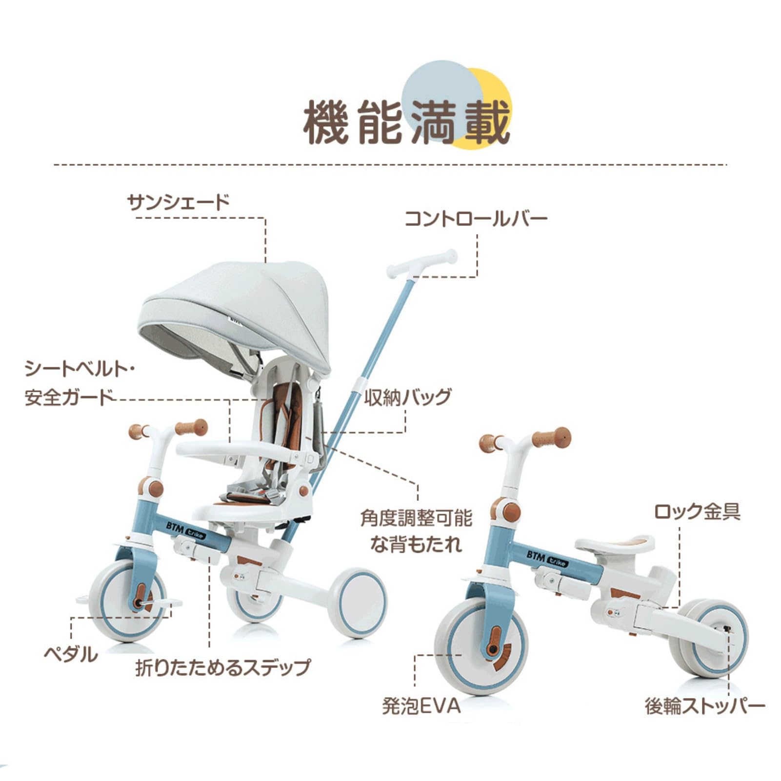 Amazon.co.jp: SOFTSEA 三輪車 子供用 手押し棒付き 折りたたみ