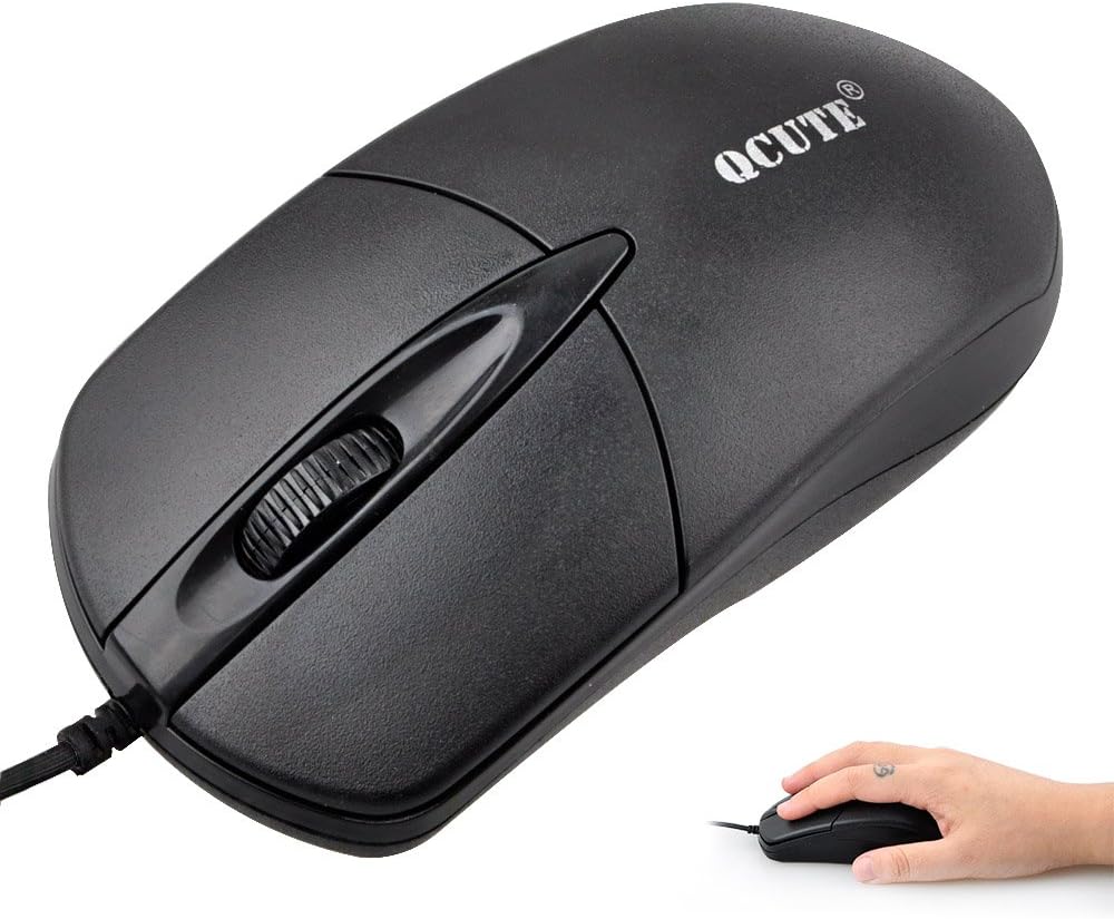 USB Wired Mouse,Qcute 3-Button Optical USB Wired Mouse Computer Mice with Great Sensitivity, Smooth Cursor, Comfortable Grip & Anti-Slip Scroll Wheel for PC, Computer & Laptop (Black Fit for Office)