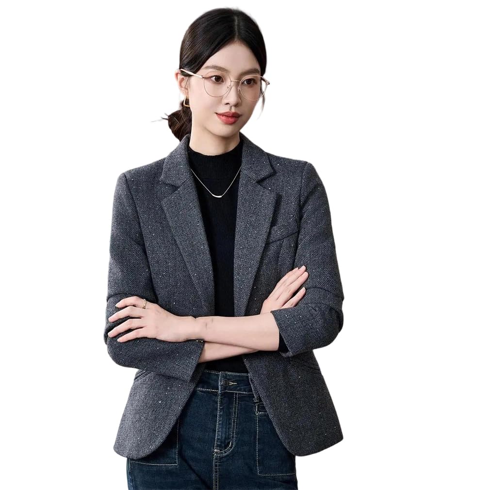 Women Blazer Coat Vintage Single Button Long Sleeve Office Short Suit Jacket