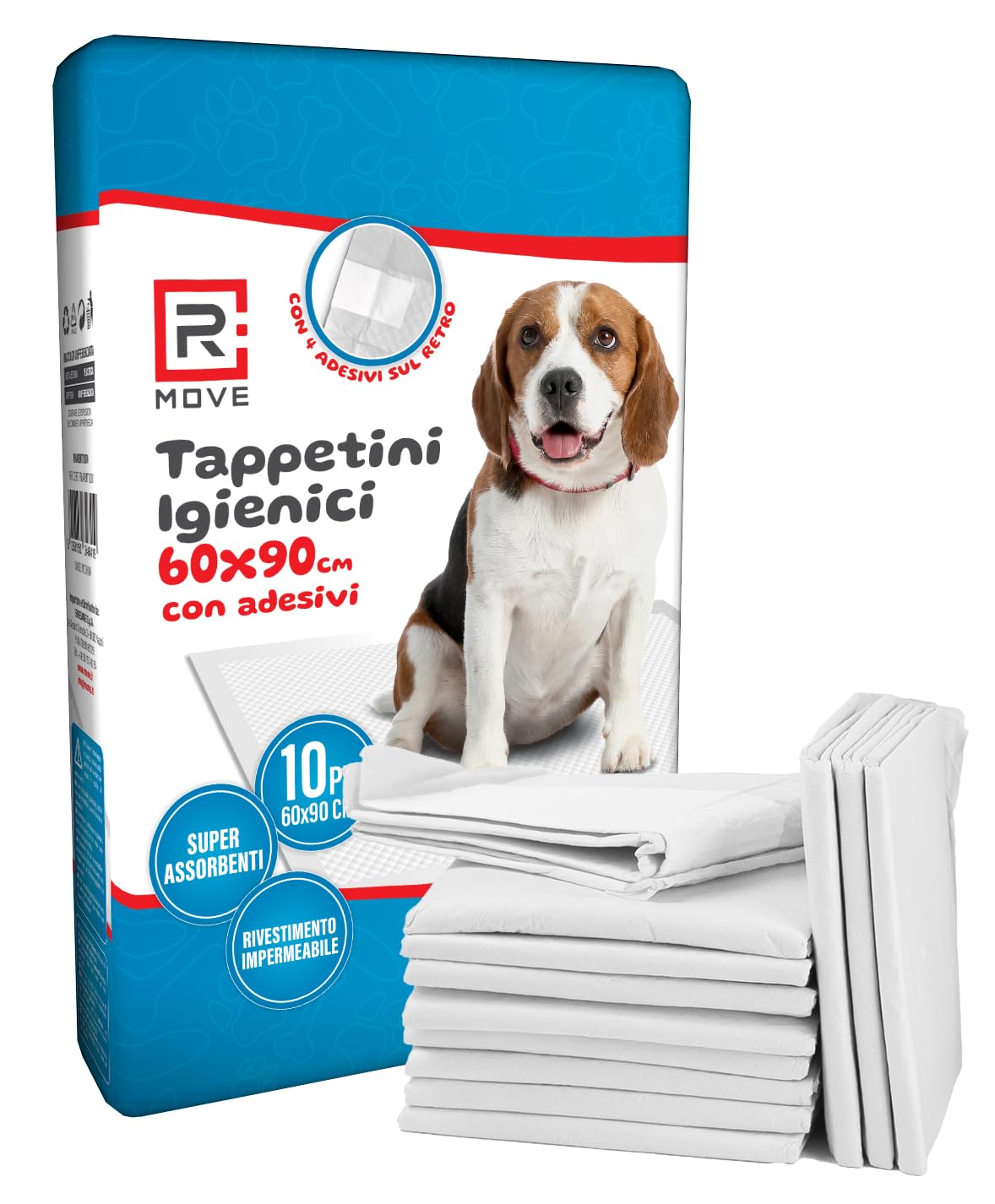 Tappetini Igienici Assorbenti per Cani 60x90 cm con Adesivi - SAP Super Assorbente, TNT Resistente, Fondo Impermeabile - 100 Pezzi (10 Confezioni da 10)